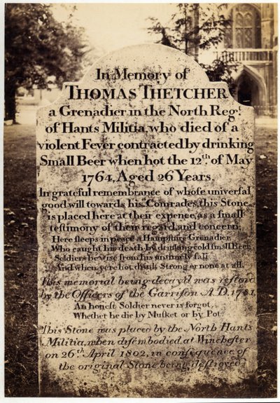 Tombstone of Thomas Thetcher at Winchester Cathedral, Hampshire, England, 1764 by Unknown
